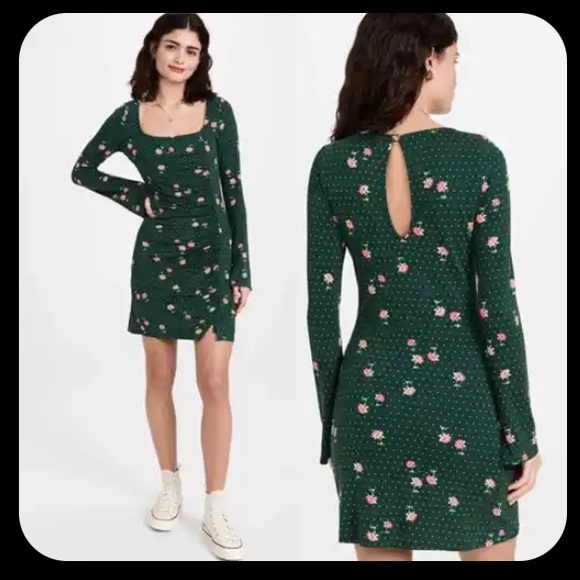 🆕 FREE PEOPLE Celia Floral Square Neck Long Sleeve Dress - Picture 5 of 5